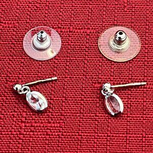 Vintage Silver Tone Dangle Teardrop Crystal Earring